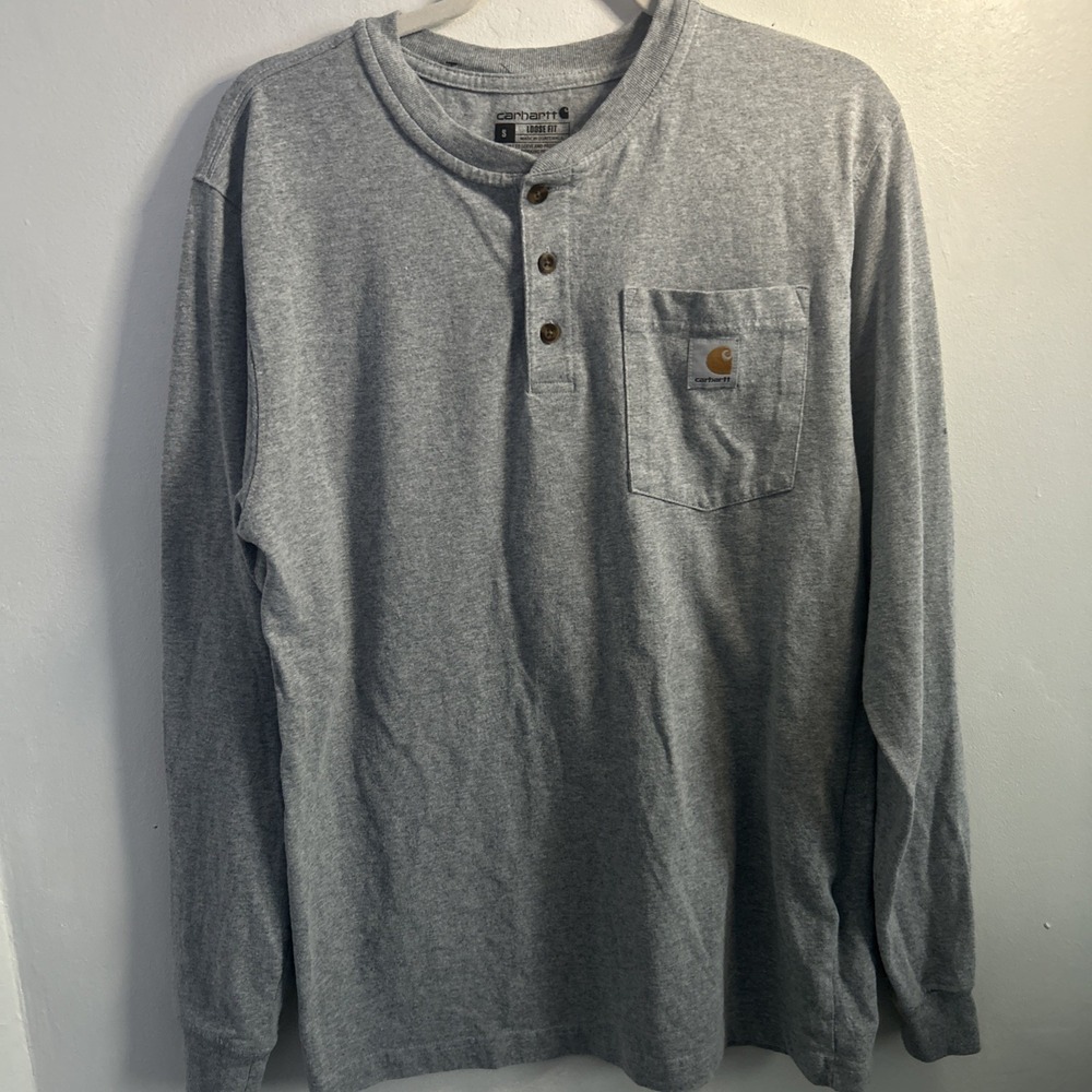 Carhartt Loose Fit Shirt Small Gray Long Sleeve Henley Pocket Tee‎ Workwear